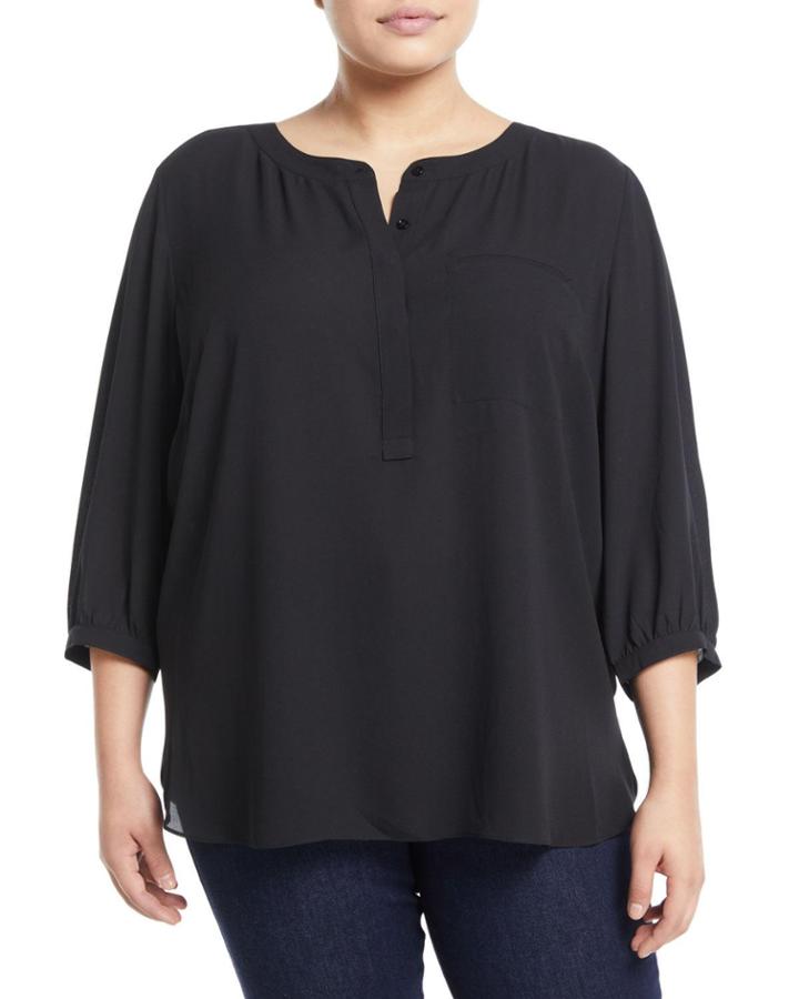 3/4-sleeve Pleatback Chiffon Blouse,