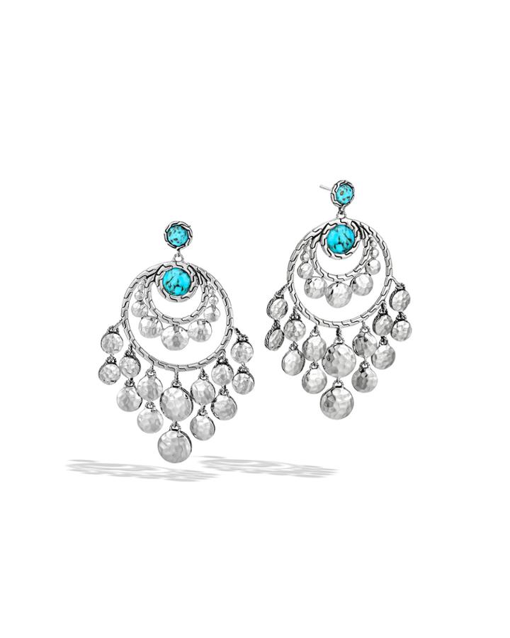 Dot Hammered Drop Earrings W/ Turquoise