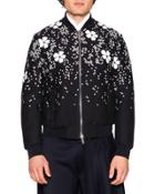 Embroidered Cherry Blossom Bomber Jacket, Black/white