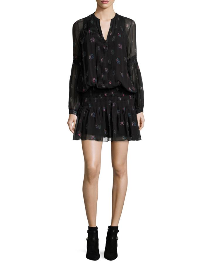 Alden Smocked Pintuck Floral-print