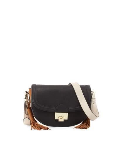 Double-tassel Saddle Bag, Black/multi