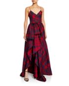 Duran Jacquard Check Printed High-low Dress