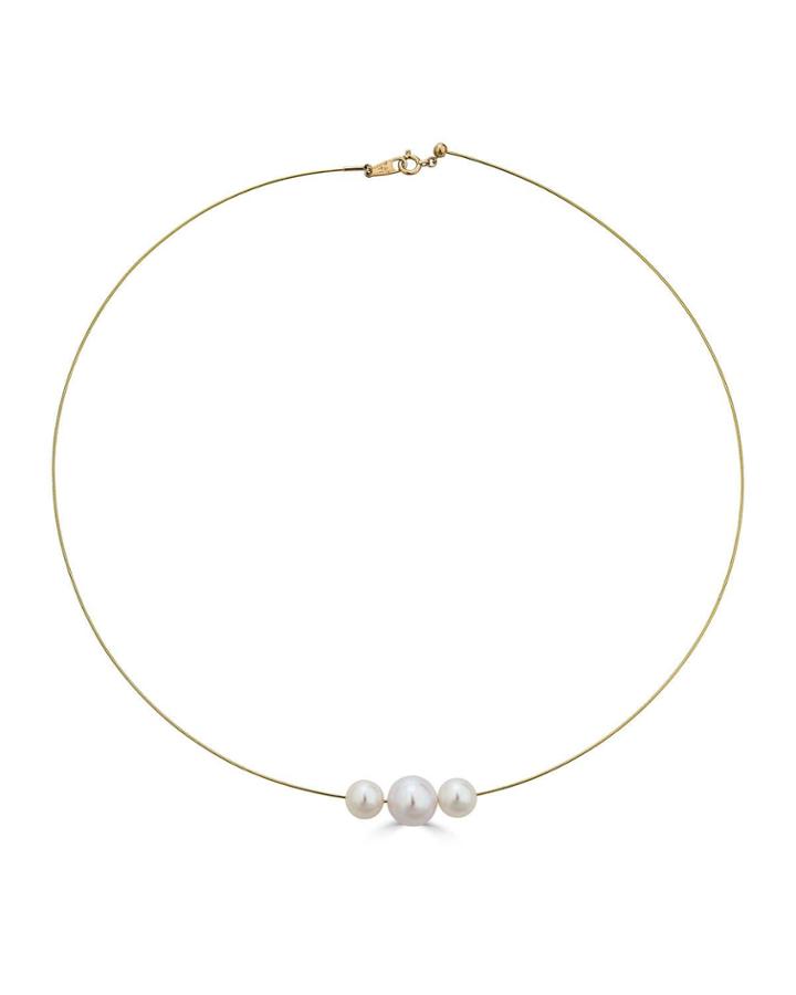 18k Elegant 3-pearl Wire Necklace