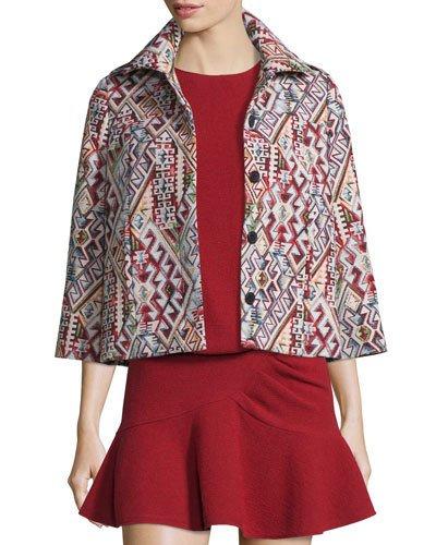 Blush Geometric-pattern 3/4-sleeve Jacket