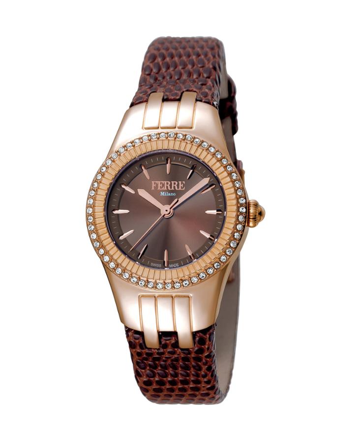 Women's 30mm Stainless Steel 3-hand Glitz Watch With Leather Strap, Rose/brown