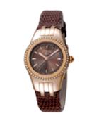 Women's 30mm Stainless Steel 3-hand Glitz Watch With Leather Strap, Rose/brown
