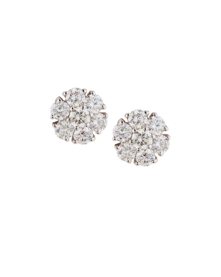 18k White Gold Round Diamond Cluster Earrings