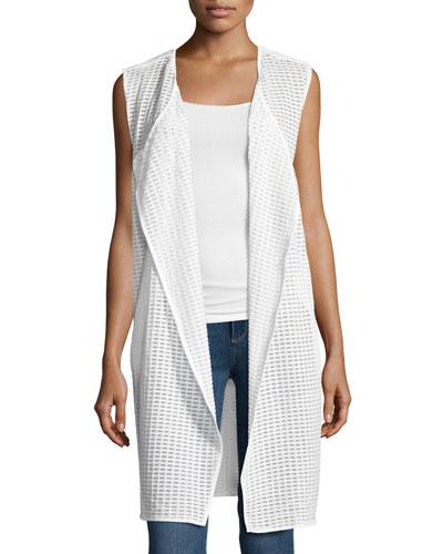 Draped Grid-print Vest, White