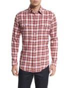 Large Plaid Tailored-fit Sport Shirt, Red/white