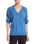 Cashmere V-neck Monili-beaded Split-hem