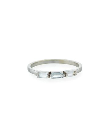 14k White Gold 3-baguette Ring In White Topaz,