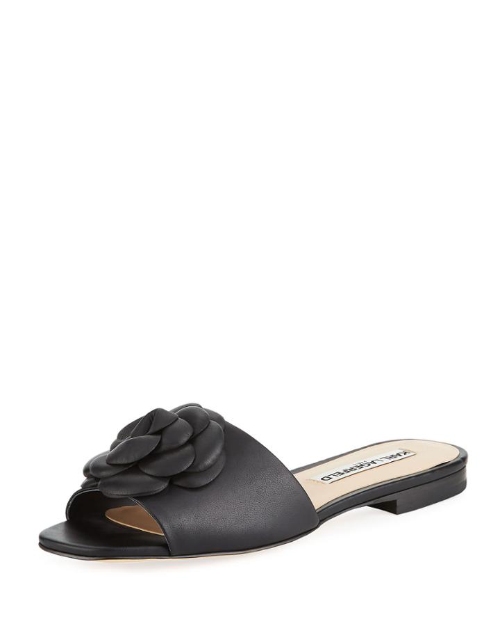 Roslyn Leather Slide Sandal With Flower