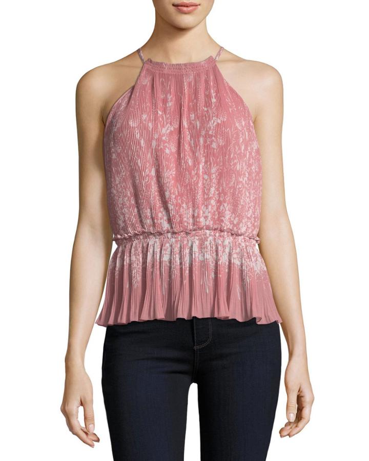 Jeneca Pleated Printed Halter Top