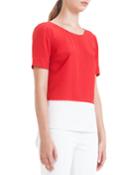 Akris Punto Colorblock Pleated Silk Blouse, Rouge/creme, Women's,