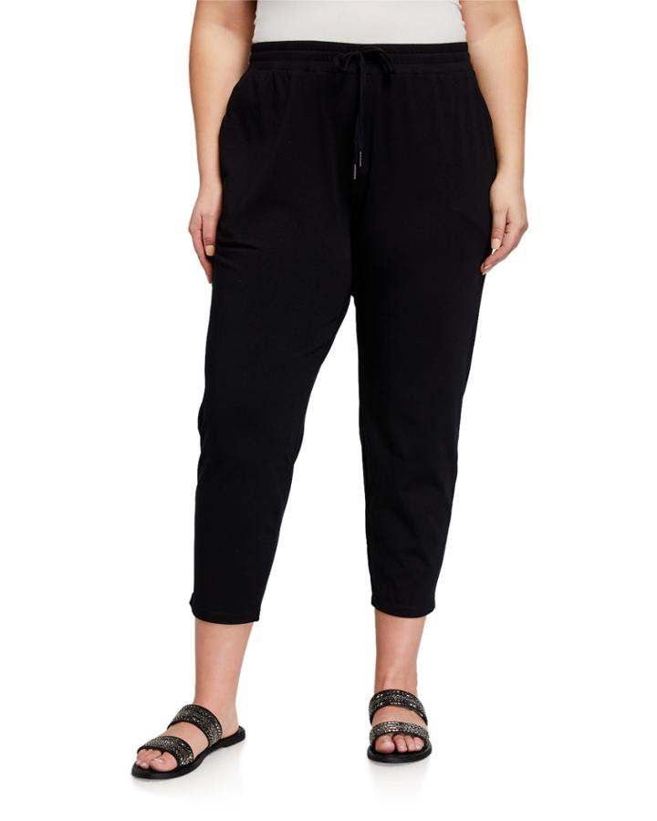 Plus Size Drawstring Slouchy Jersey Straight-leg Ankle Pants