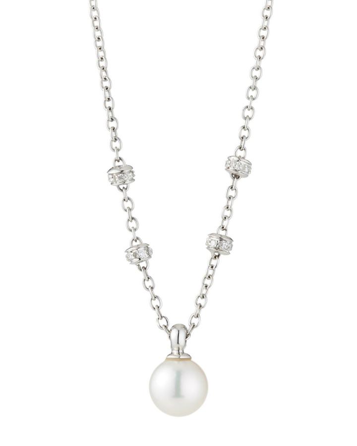 18k White Gold Diamond & Pearl Pendant Necklace