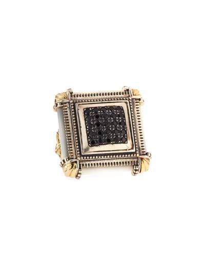 Silver & 18k Square Mother-of-pearl & Spinel Ring,
