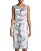 Round-neck Sleeveless Bustier Floral-embroidered Cocktail Dress
