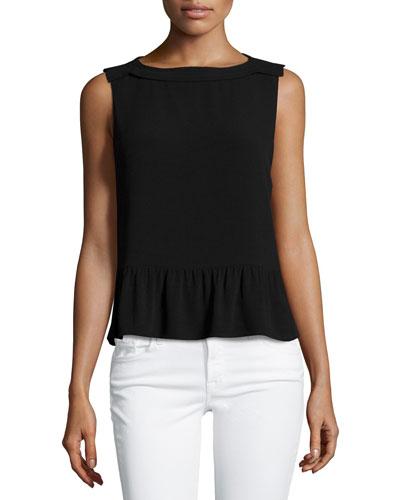 Boat-neck Peplum Blouse, Black