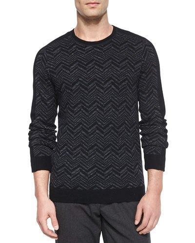 Chevron-print Crewneck Sweater, Charcoal