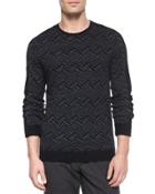 Chevron-print Crewneck Sweater, Charcoal