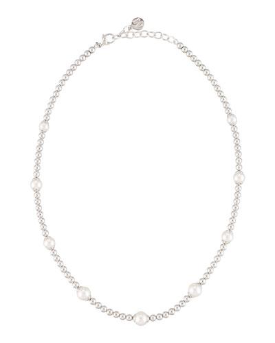 Beaded Round Pearl Necklace, White