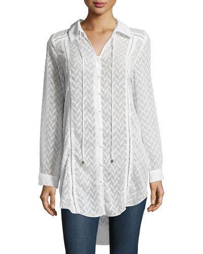 Button-front Burnout Top, Off White