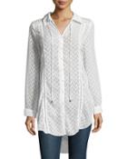 Button-front Burnout Top, Off White