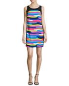 Sleeveless Shift Dress W/back Cut-out, Bright Blue Beret/multi Colors