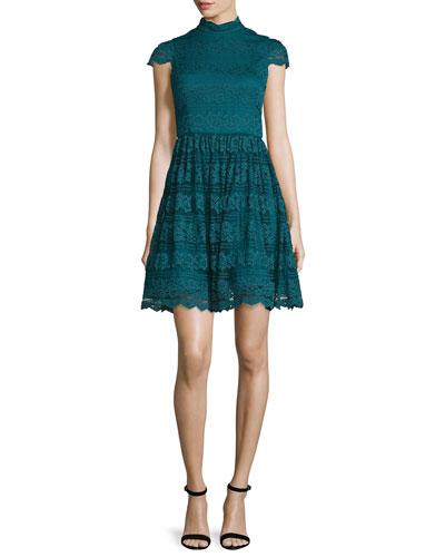 Maureen Lace Open-back Party Dress, Turquoise