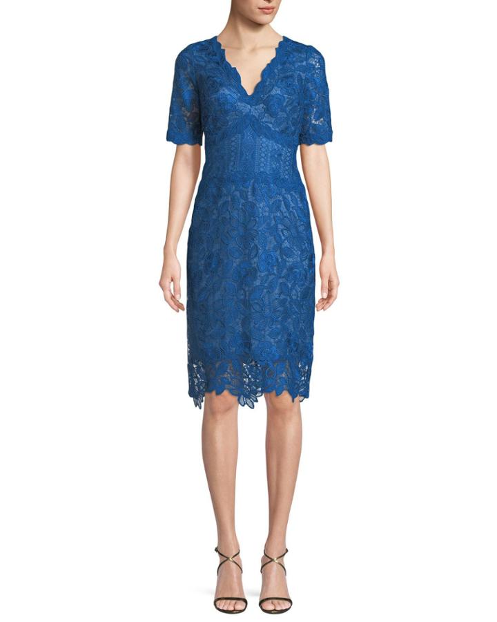 Scalloped V-neck Lace Cocktail Dress