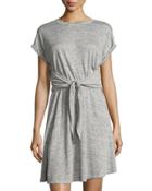 Sleeveless Tie-waist Linen Dress,