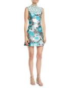Embellished-bib Sleeveless Metallic Floral-brocade