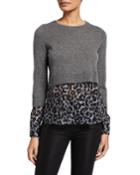 Twofer Cashmere Sweater & Leopard Shirting Pullover