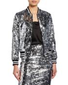 Lonnie Sequin Cropped Bomber Jacket