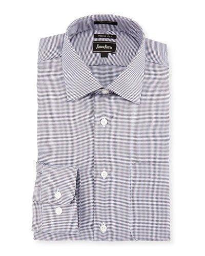 Trim-fit Check Dress Shirt, Blue/brown
