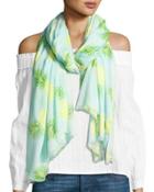 Scattered Pineapple-print Scarf, Turquoise