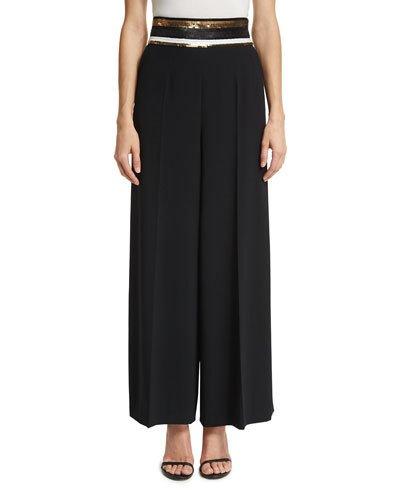 Sequined-waist Wide-leg Pants