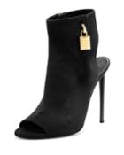 Open-toe Suede Ankle-lock Bootie, Black