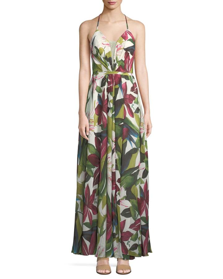 Floral Illusion Sweetheart Dress, Green