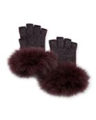 Metallic Knit Fingerless Gloves W/ Fur Cuffs