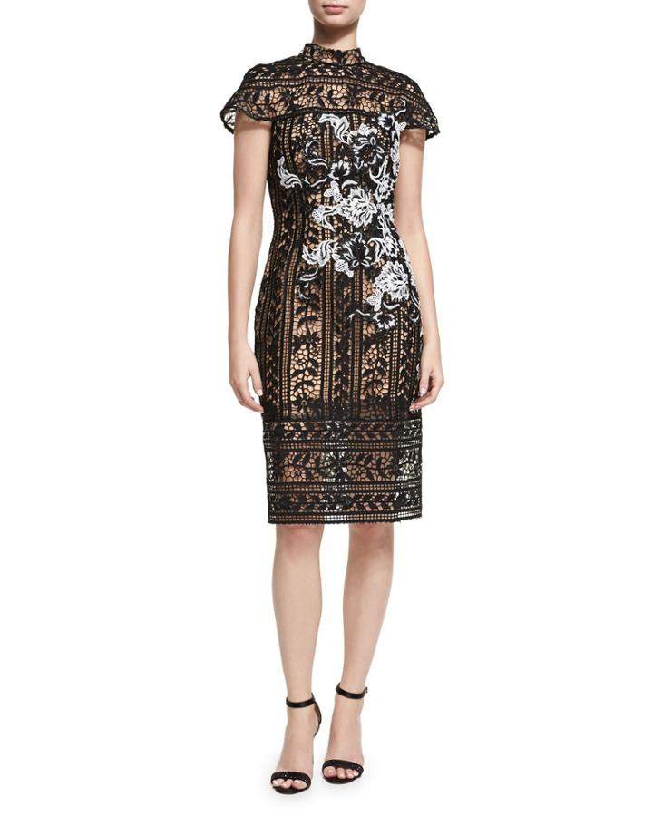 Cap-sleeve Lace Floral Cocktail