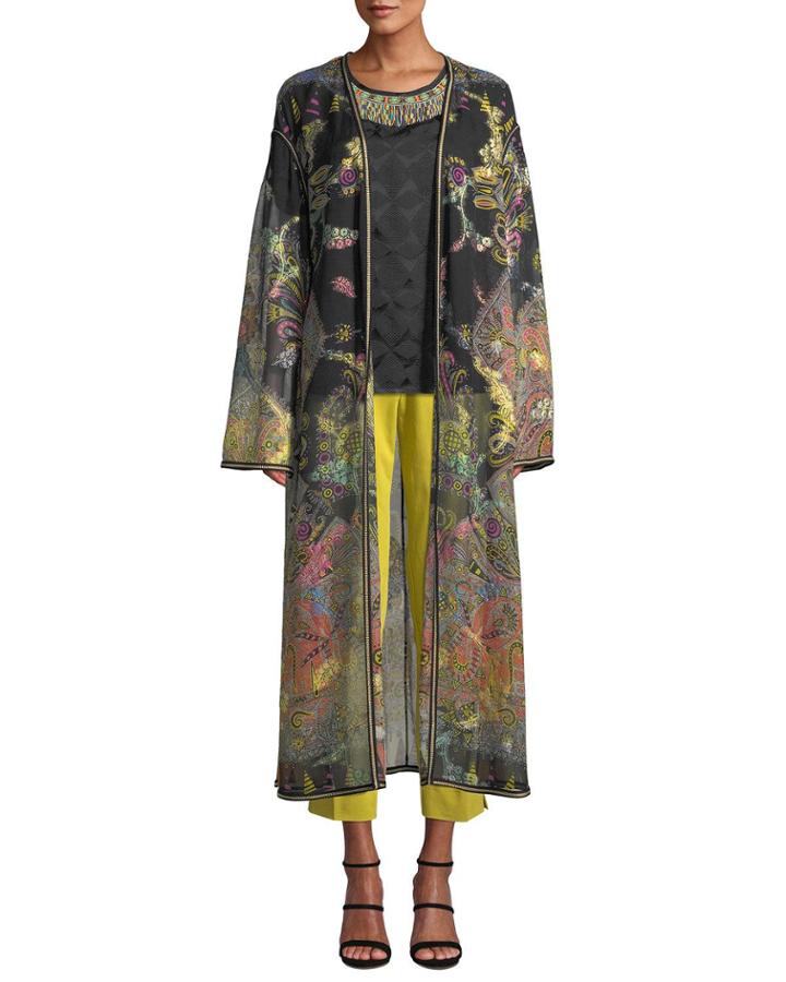 Long Paisley Print Chiffon Coat