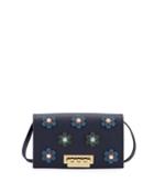 Earthette Floral Appliqu&eacute;s Leather Crossbody Bag, Navy