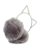 Cat Ear Crystal Faux-fur Earmuffs, Gray