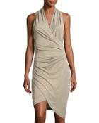 V-neck Asymmetric-hem Dress, Gold