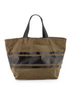 Faux-suede Striped Panel Tote Bag