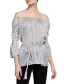 Printed Off-the-shoulder 3/4-sleeve Blouse