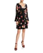 Floral Velvet Bell Long-sleeve Dress