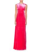 Sleeveless A-line Velvet Evening Gown With Cutouts